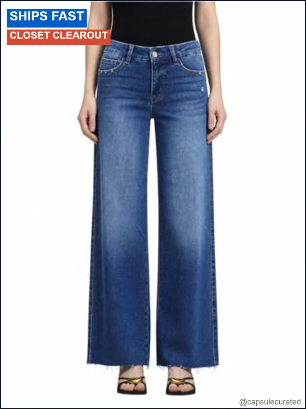 Women's Wide Leg Jeans Mid Rise High Stretch Denim Raw Hem